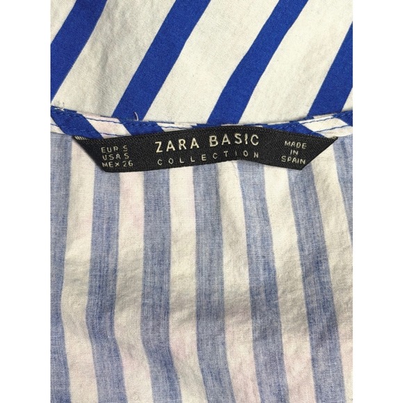 Zara Basic Blue White Striped Asymmetrical Peplum V-Neck Sleeveless Top Small - Picture 3 of 3